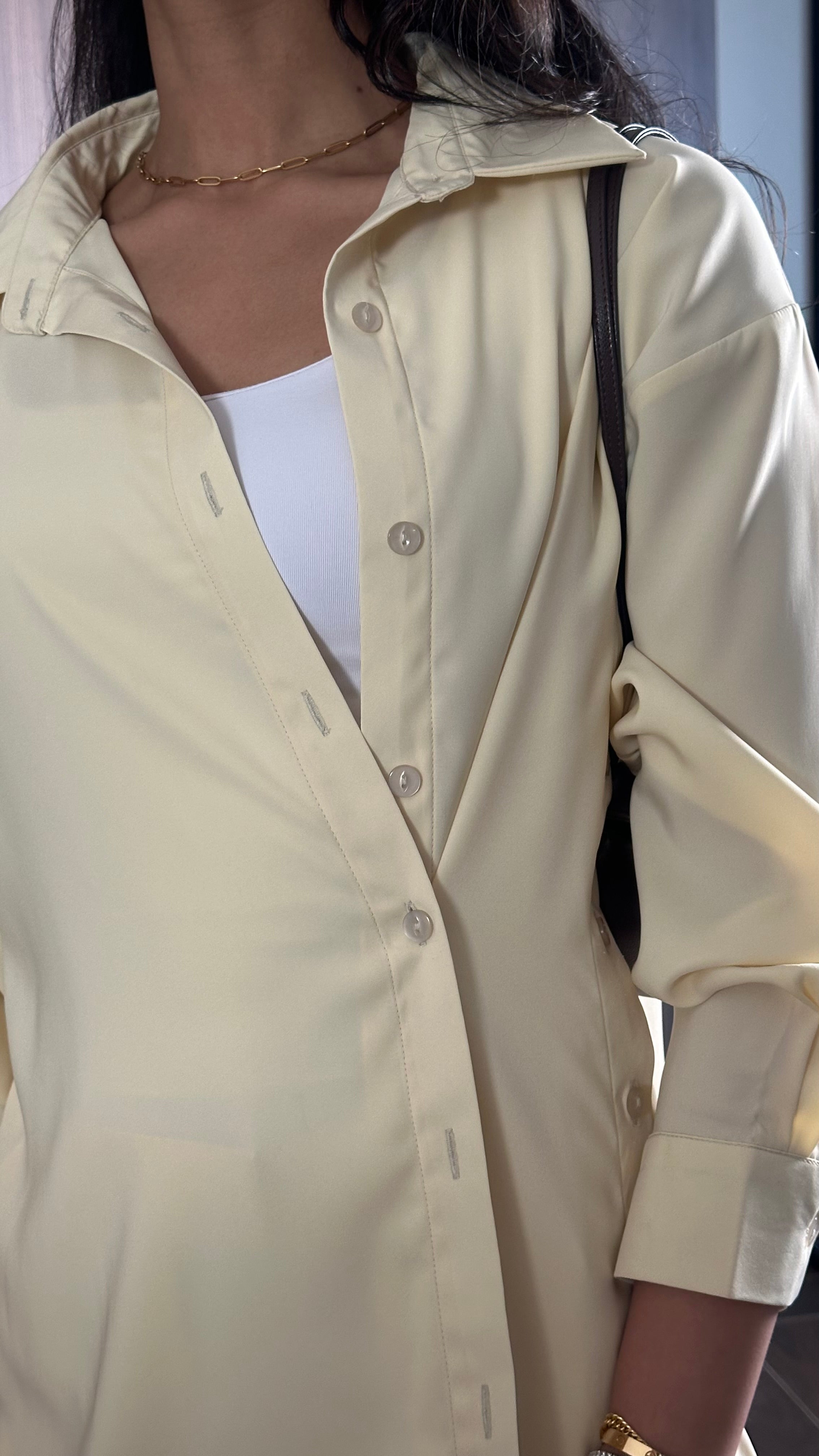 Draped shirt butter yellow silk
