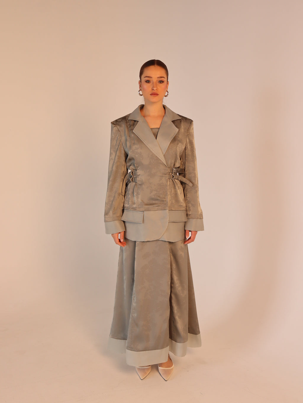 Silk set dress and blazer