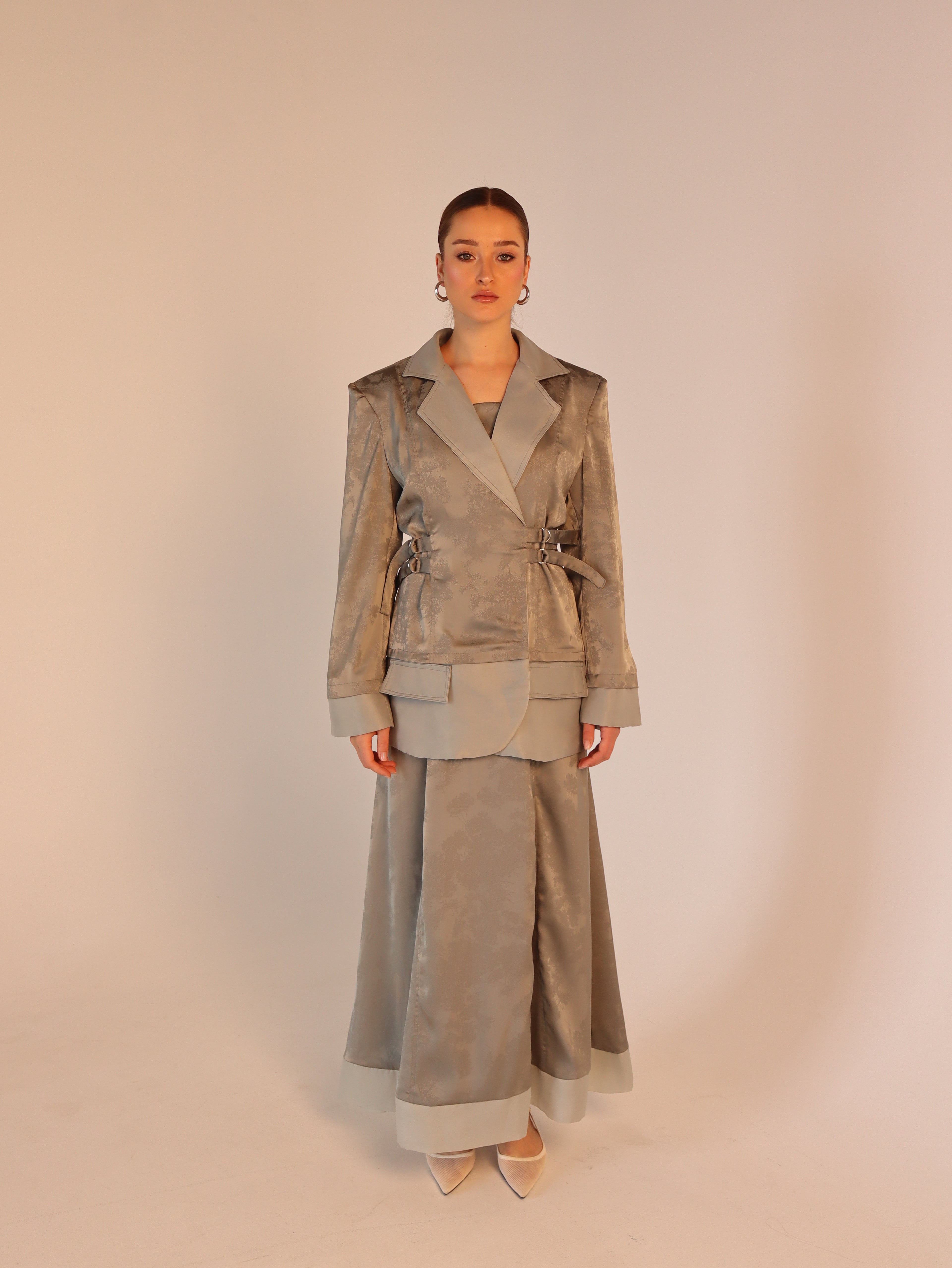 Silk set dress and blazer