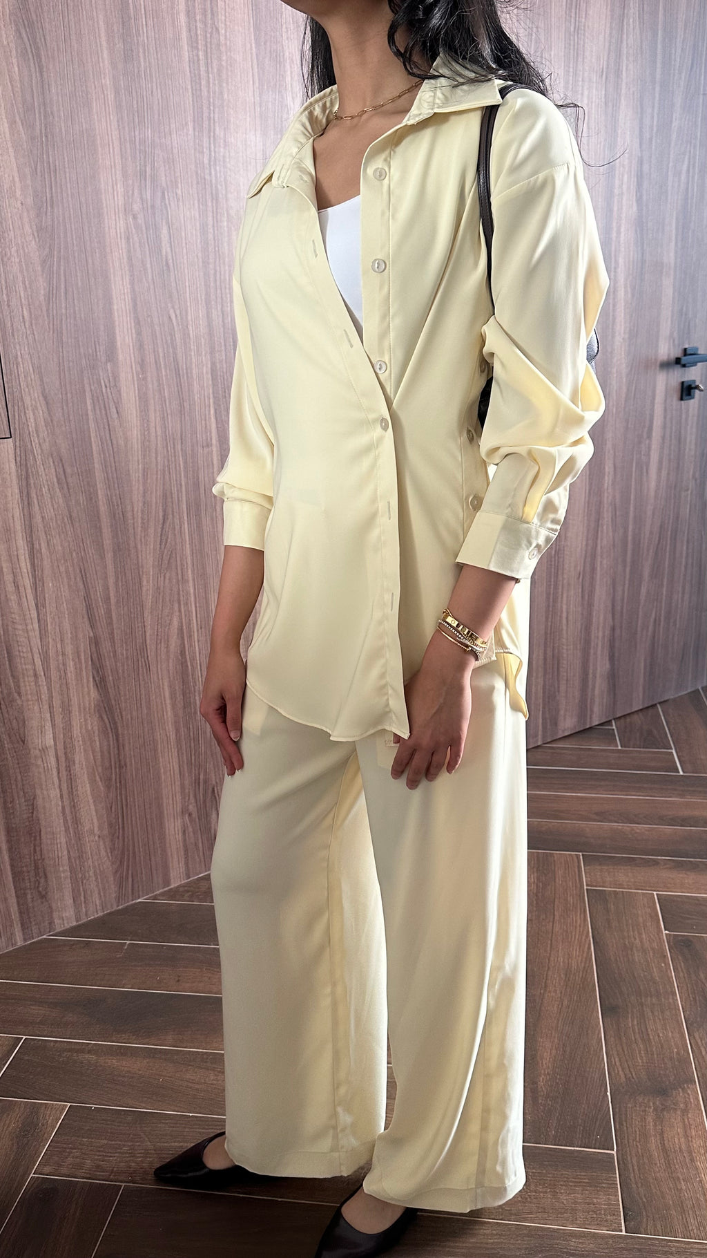 Draped shirt butter yellow silk