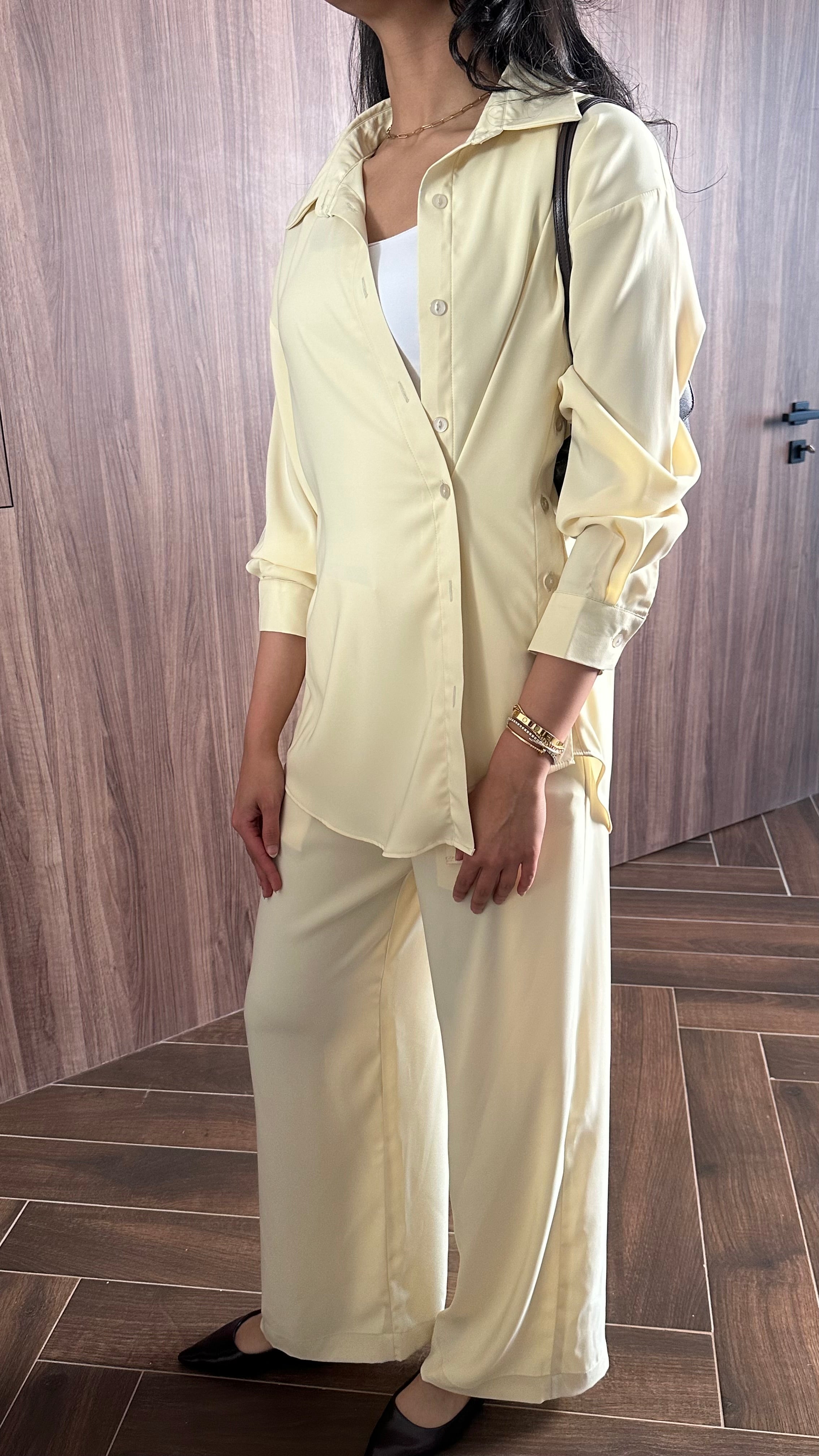 Draped shirt butter yellow silk