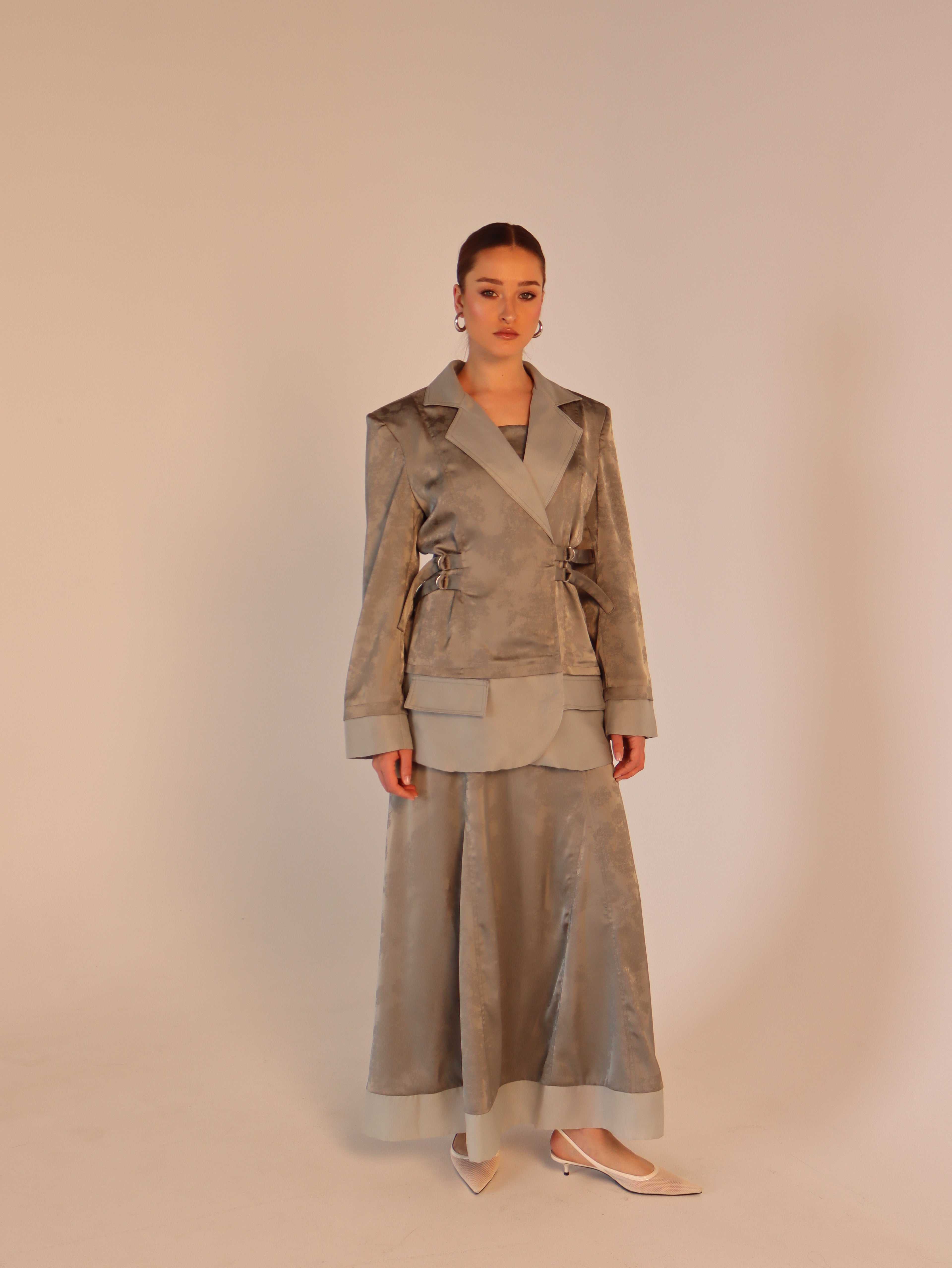 Silk set dress and blazer