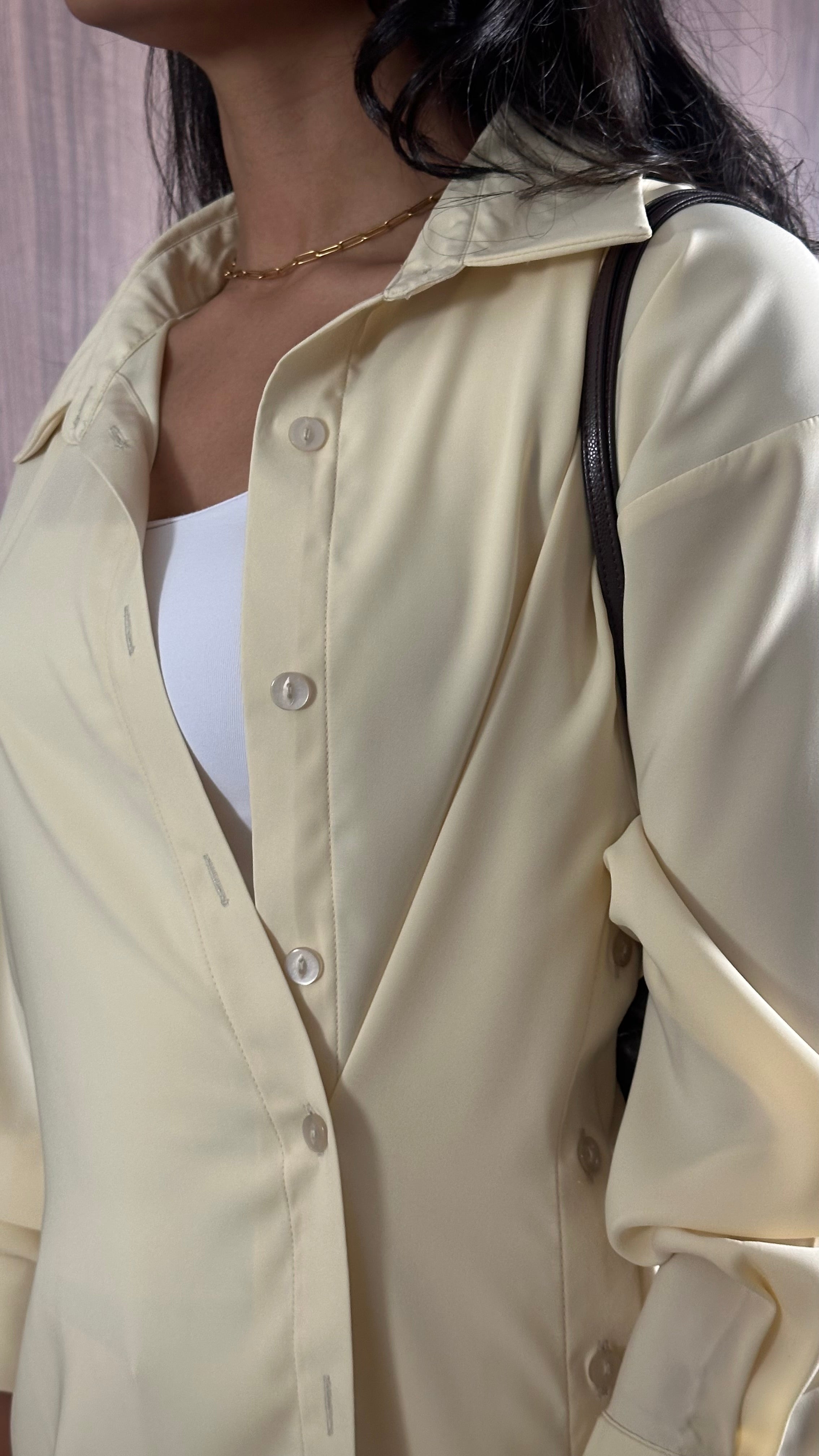 Draped shirt butter yellow silk