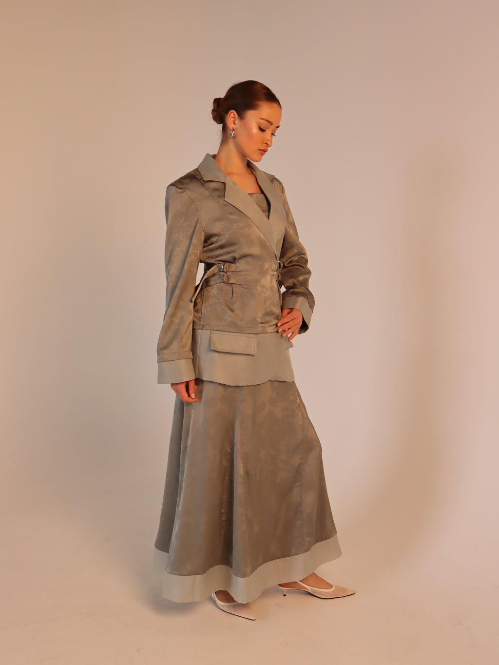 Silk set dress and blazer